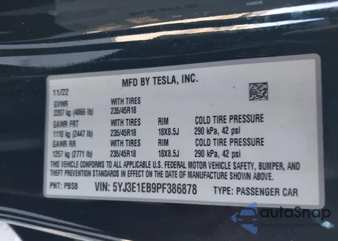 2023 Tesla Model 3 Long Range Dual Motor All-Wheel Drive из США, поврежденный, VIN 5YJ3E1EB9PF386878